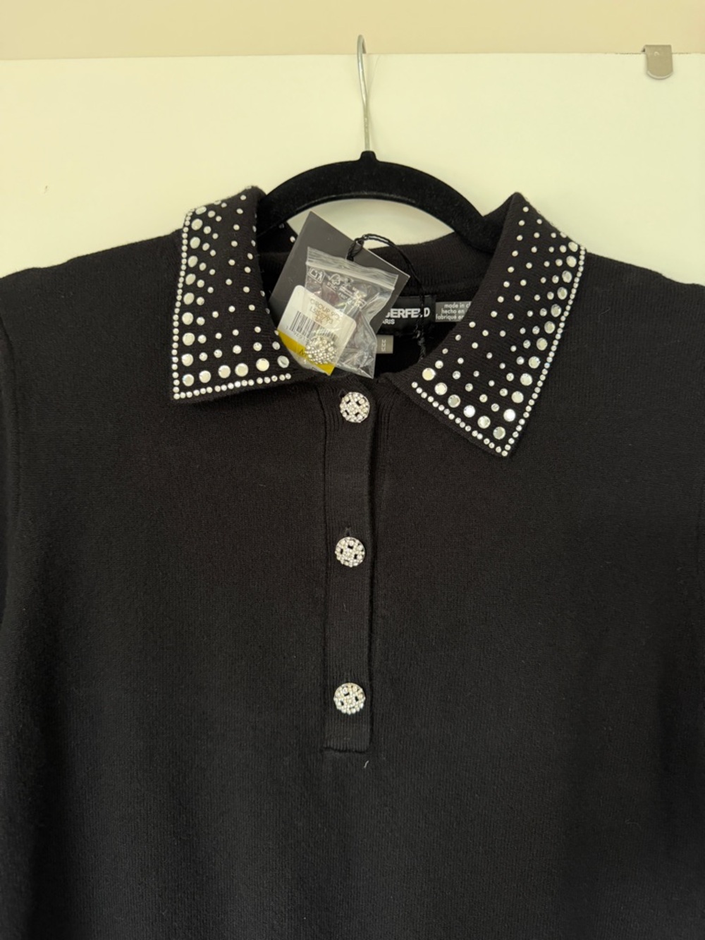 Karl Lagerfeld Black Short-Sleeve Polo with Studded Collar NWT - Picture 6 of 9